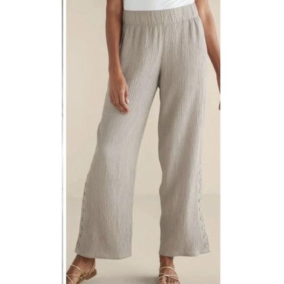 Soft Surroundings Pants - Soft Surroundings New Oceo Gauze Wide Leg Elastic Waist Pants Pebble Taupe PXL